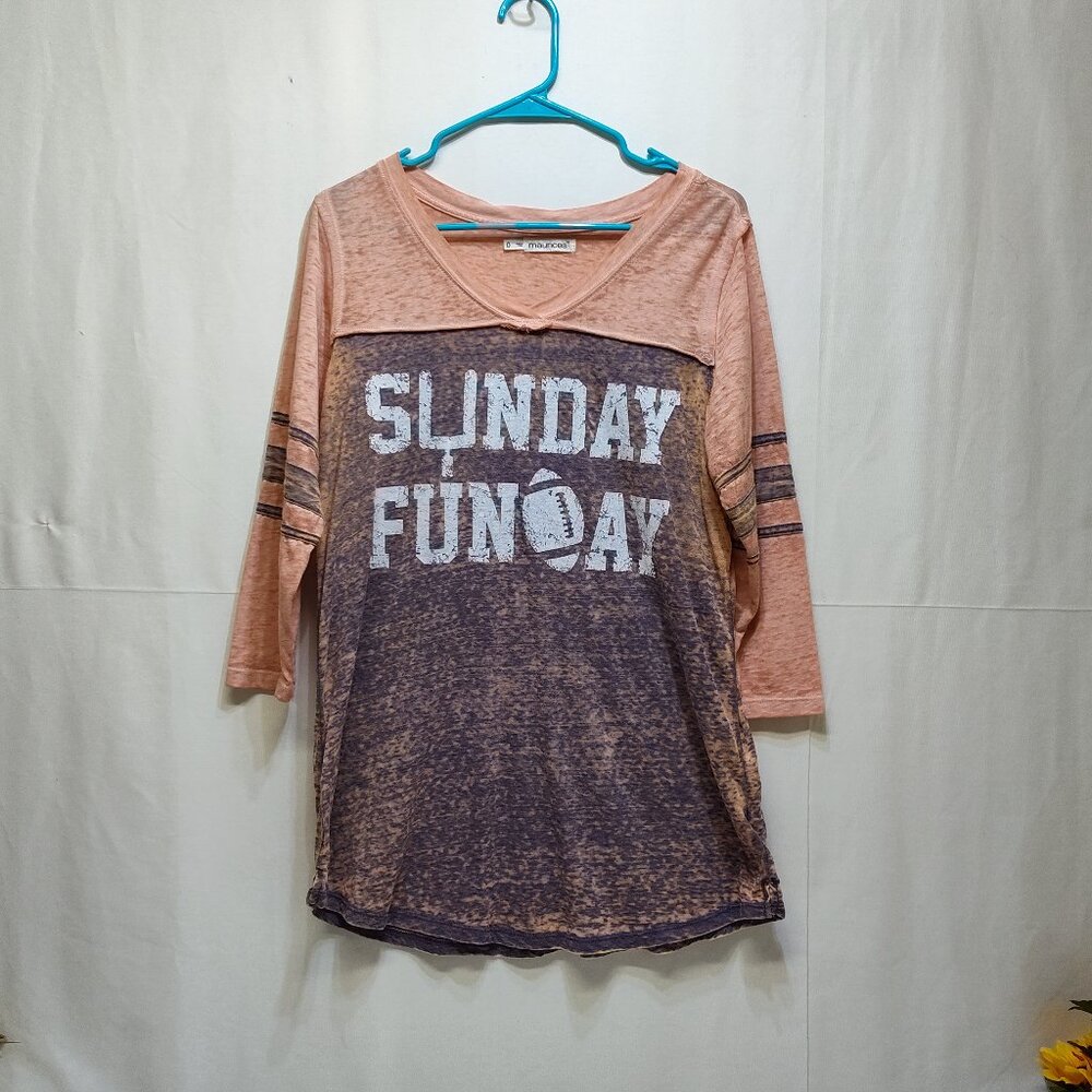 Maurices Sunday Funday Graphic 3/4 Sleeve Burnwash Casual Tee Size 0 (38" Chest)